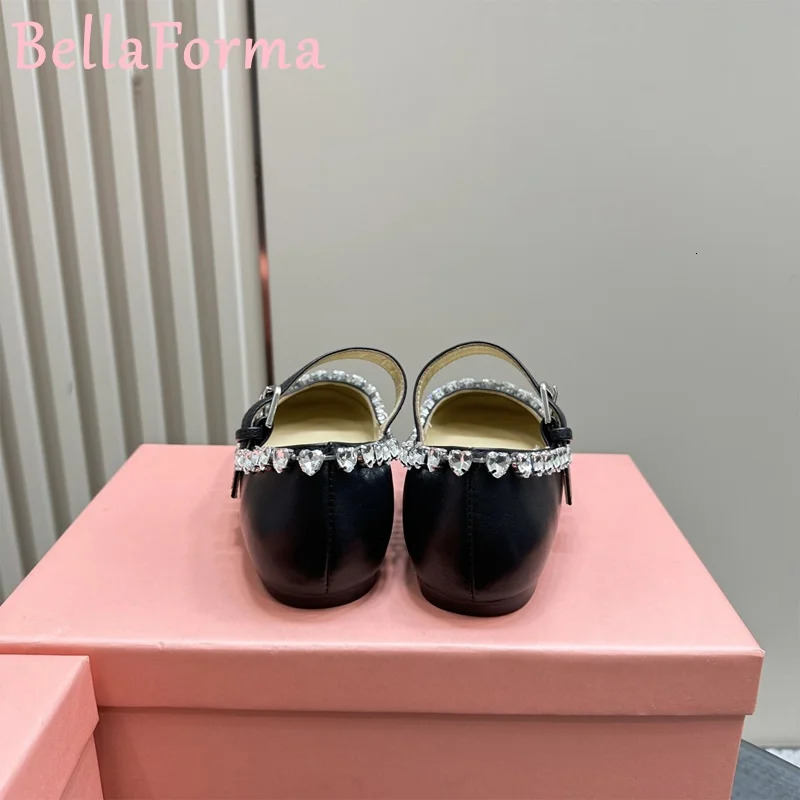 Ballet Style Round Toe Mary Jane Flats Rhinestones Light y Sweet Elegant Casual Silk Denim Sheepskin Onestrap Shoes 250717