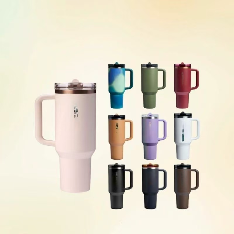 40 oz pink stainless steel glass cup with handle, insulated travel car cup, chocolate gold water bottle 0428