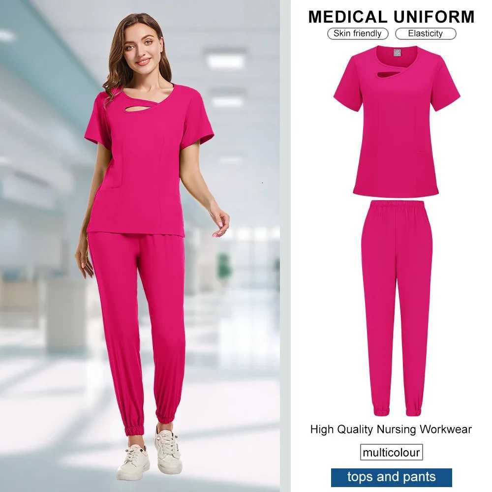 Beauty Workwear Women Medical Nurses Uniform Surgical Scrubs Set Spa Top Pants Clinic Carer Clothes Nursing Uniforms Jogger Suit Z250718