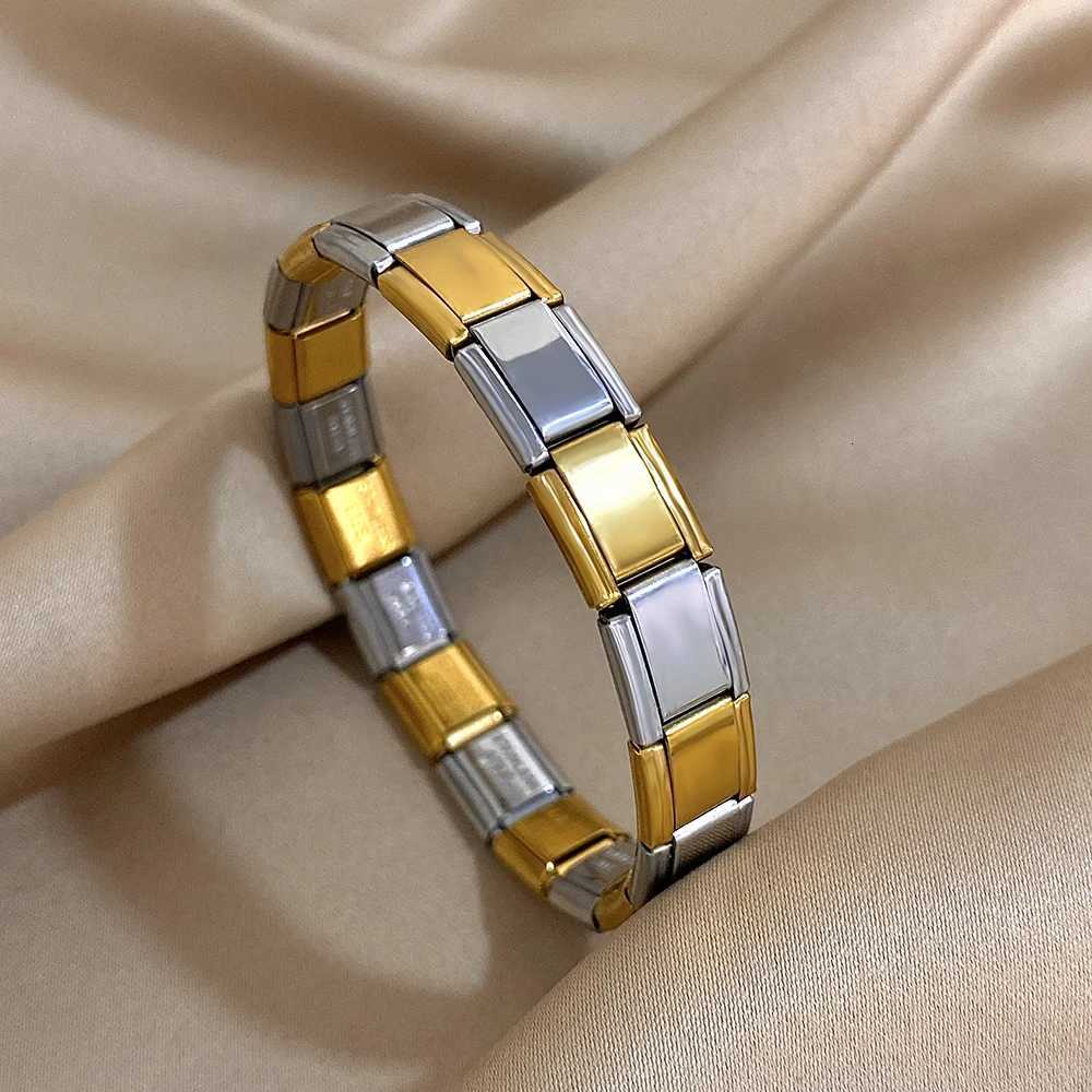 9mm Width Italian Charm Stainless Steel Stretch Bracelets Bangles for Women Elastic Link Chain Wristband Jewelry X2507181