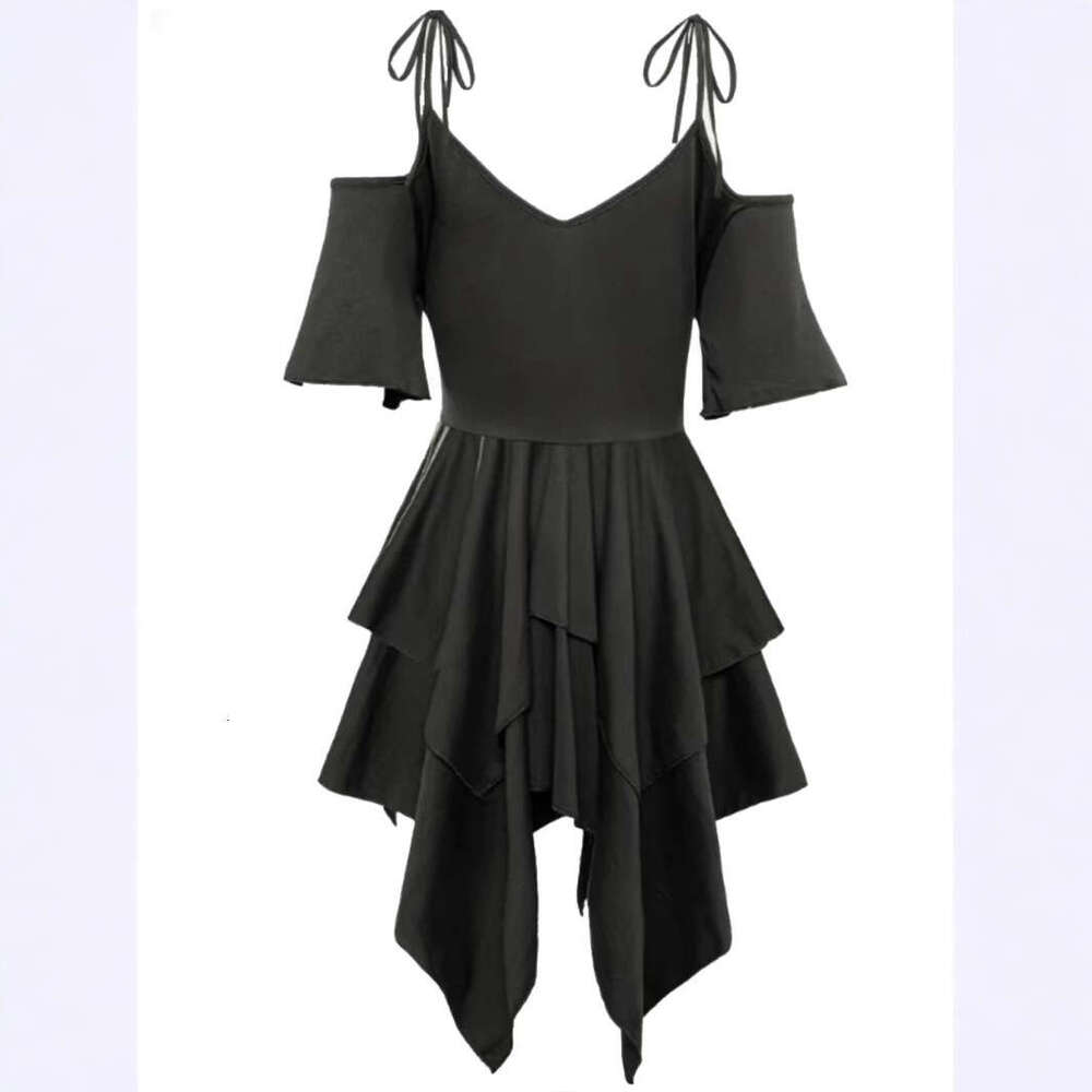 Spring Summer New Women's Street Fashion V-Neck Cold Shoulder Short Sleeve Casual Plus Size Tie Dress B5