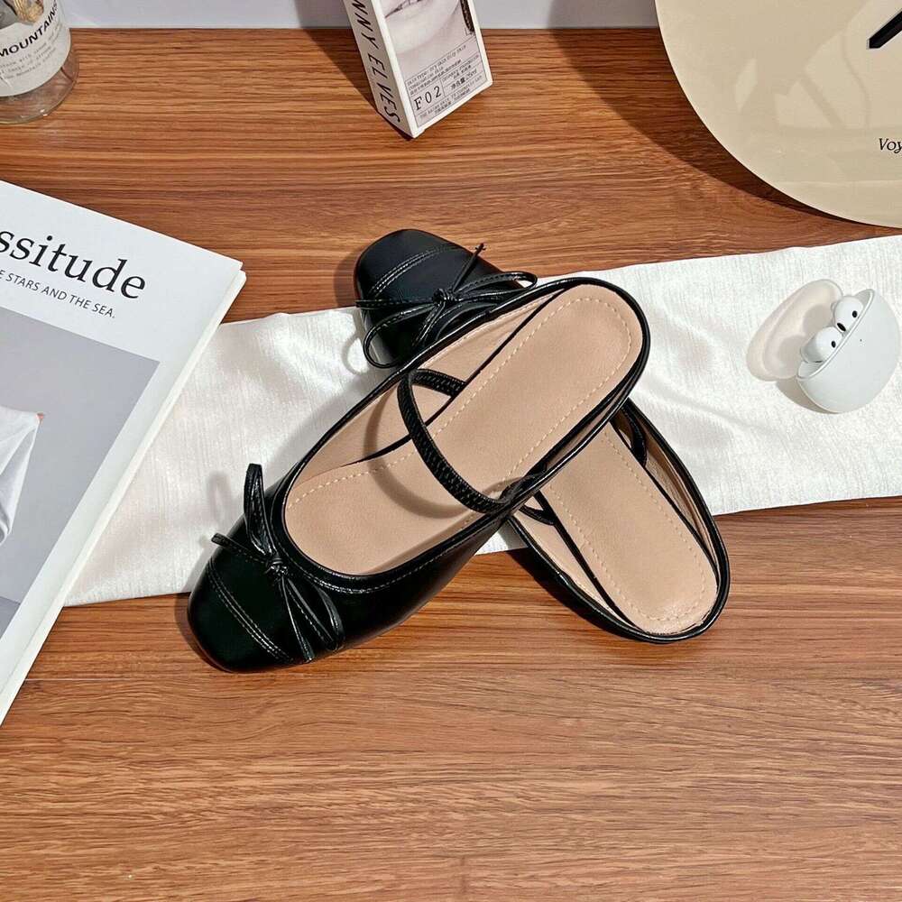 Summer New Half-Slip for Women with Bowknot Closed-Toe Sandals 2025 French Light Luxury Mules Slippers
