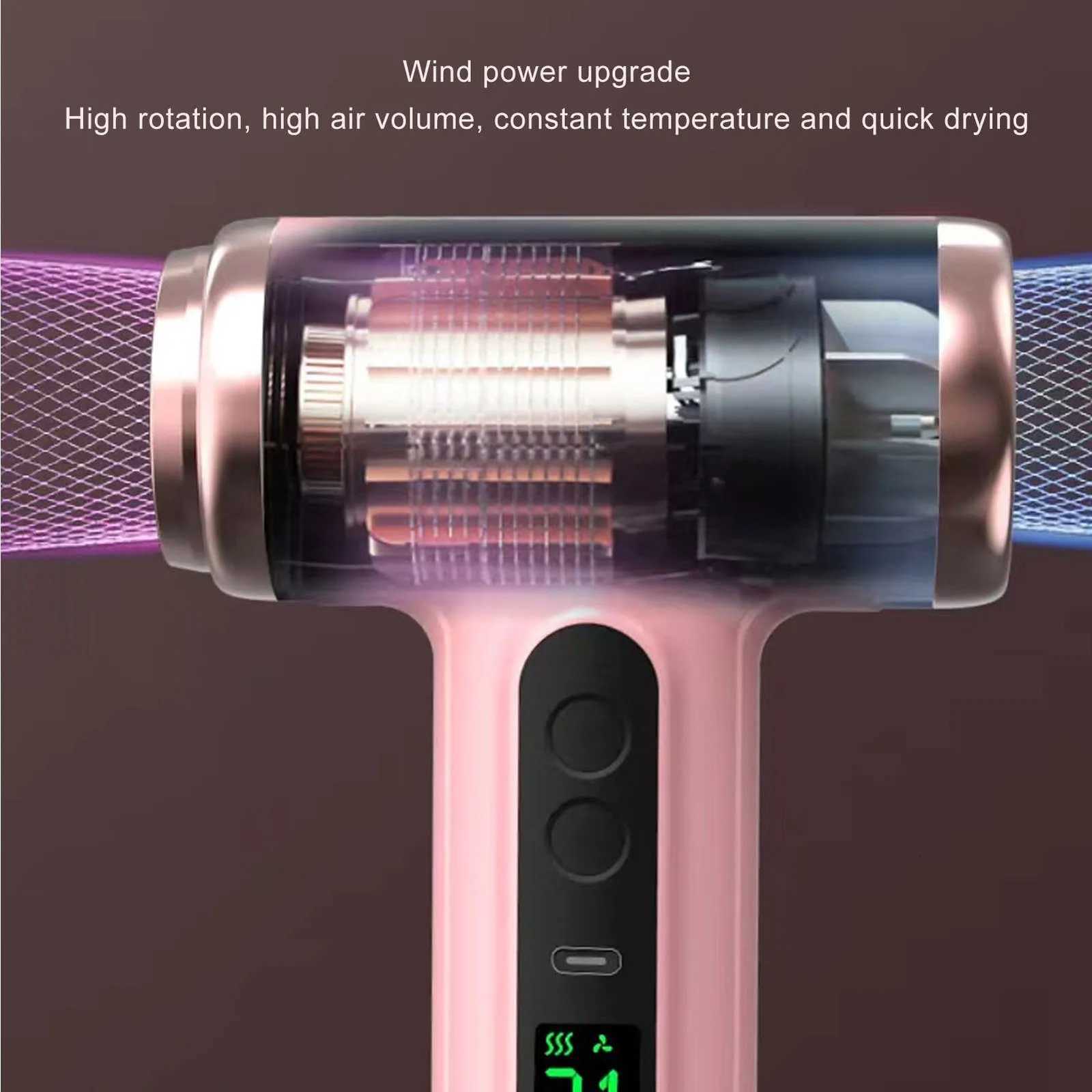 Hot and Cold Air Hair Dryer 15000mAh 200W Lightweight Multi Modes Portable Hair Dryer Ergonomic Grip with Nozzle for Travel W250718