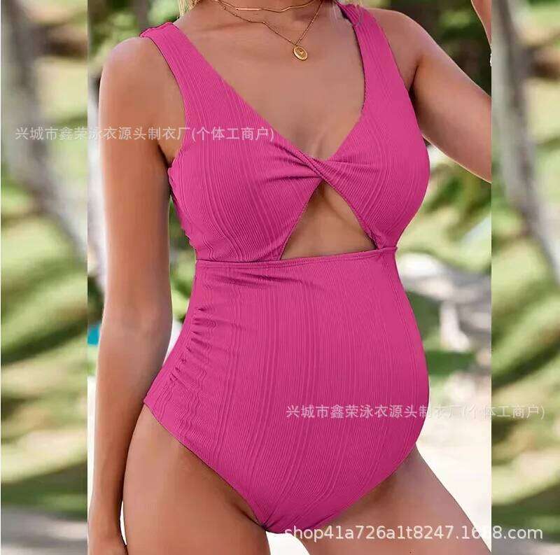 Maternity Swimsuit Modest One-Piece High-Waisted with Open Back Solid Color Loose & Comfortable for Beach Hot Spring Vacation