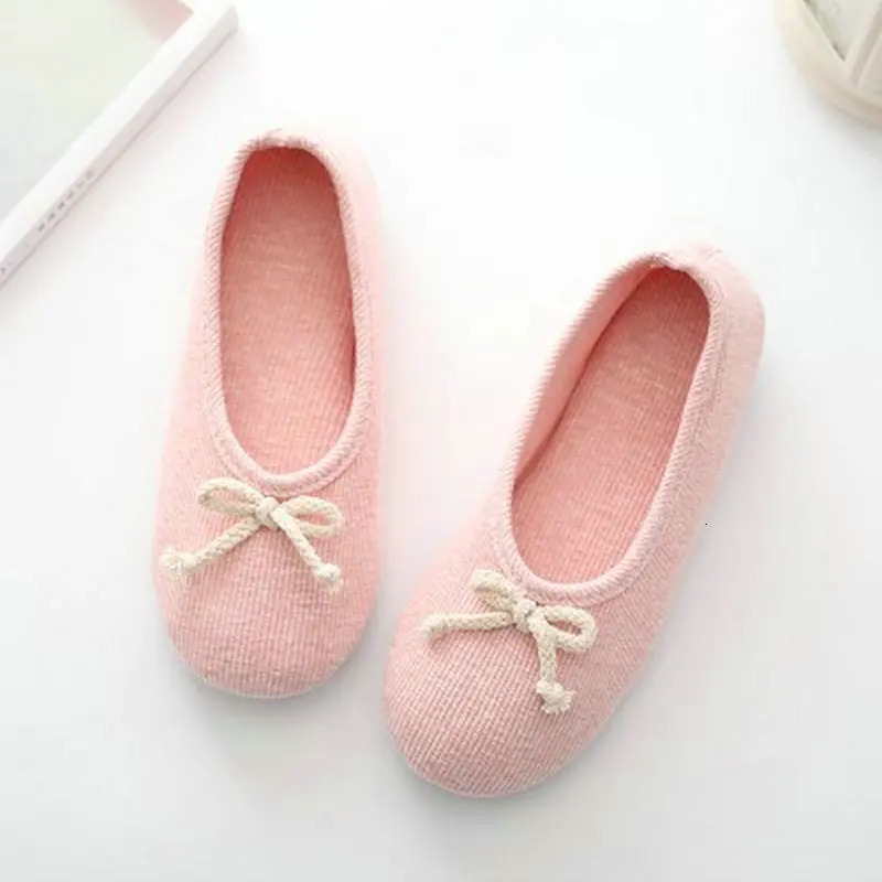 Lovely Bowtie Autumn Women Home Slippers For Indoor Bedroom Soft Bottom Cotton Warm Shoes Adult Guests Flats Non-Sip Girl Shoes 250717