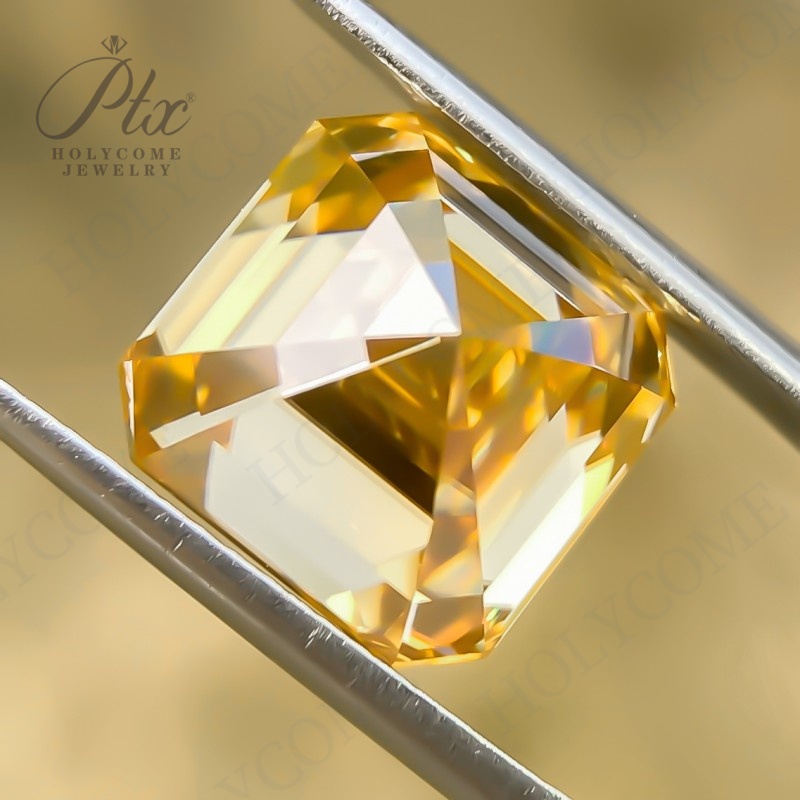 Wholesale Champagne Moissanite 6*6mm~12*12mm Jewelry Making Materials Original Color Asscher Cut Loose Synthetic Moissanite Diamond for Ring