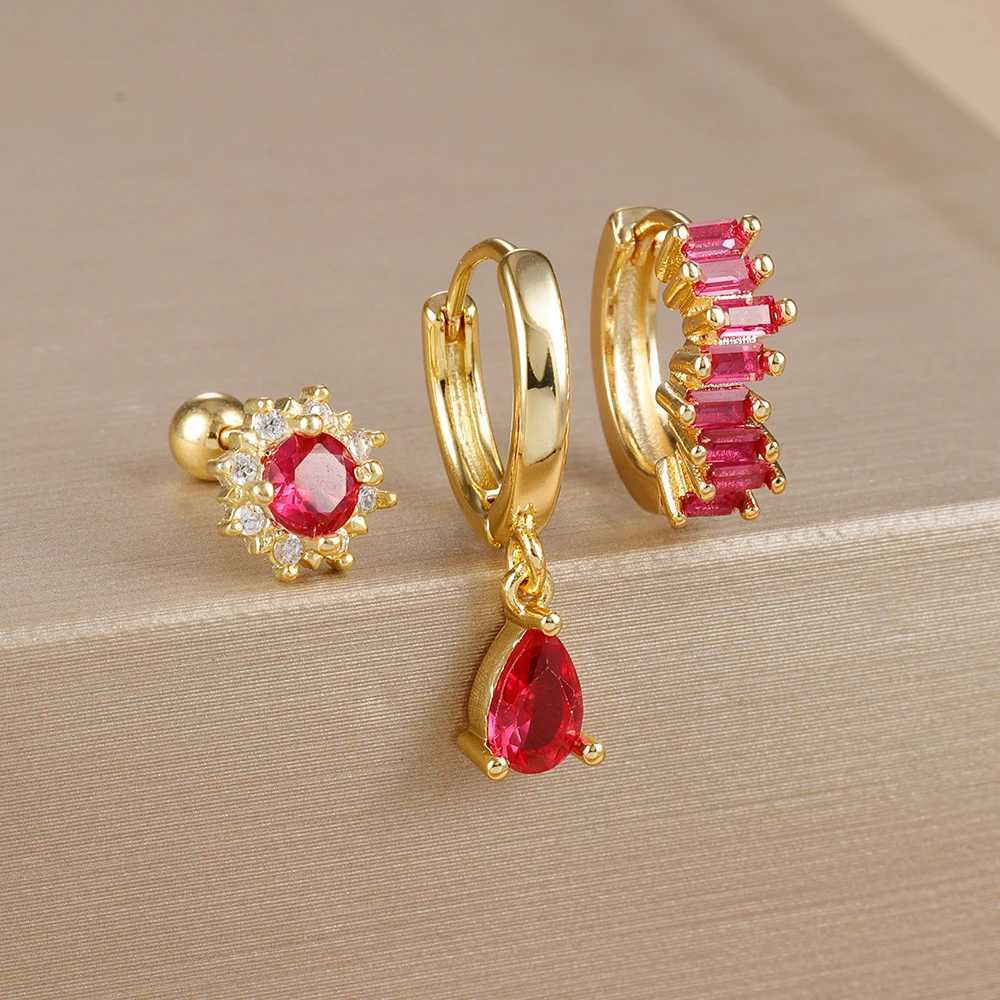 3pcs Fashion Stainless Steel Water Drop Earrings Set For Women Geometric Round Pendant Cartilage Piercing Jewelry Accessories X2507181