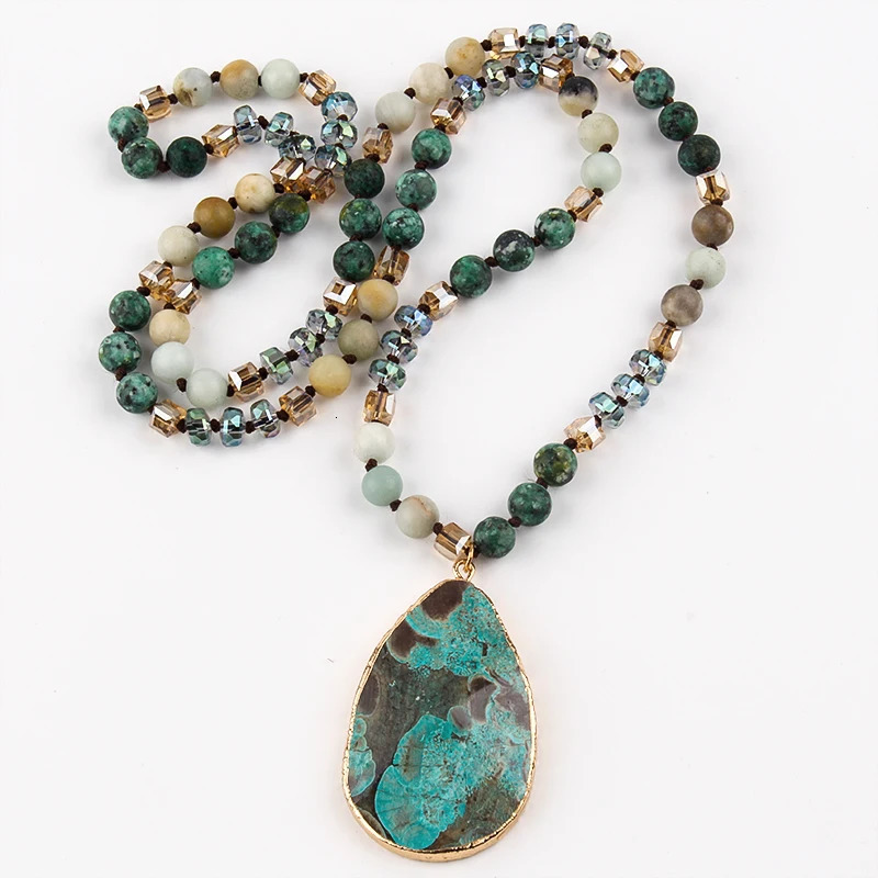 Fashion Boho Jewelry Africa Turquoise Natural Stones With Semi Drop Pendant Women Bohemia Necklace Gift 250712