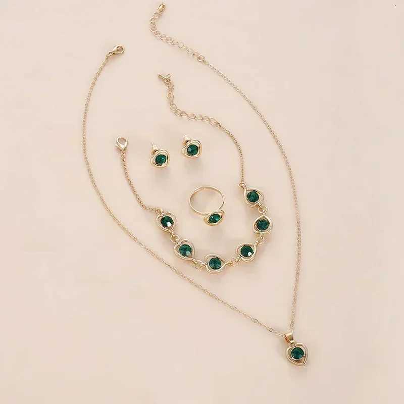 5PCS Set Gold-Color Shaped Jewelry Sets Of Ring Earrings Necklace For Women Elegance Rhinestone Double Jewelry X250718