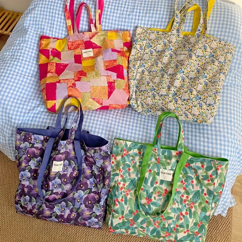 Spring and summer dopamine rose red double-sided bag large capacity vacation floral single shoulder handbag small fresh letter 250717