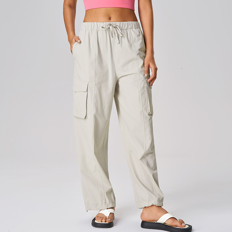 Women Wide Leg Casual Flare Pants With Pockets Drawstring Sports Trousers High Waist Flared Yoga Leggings Fitness Running Joggger