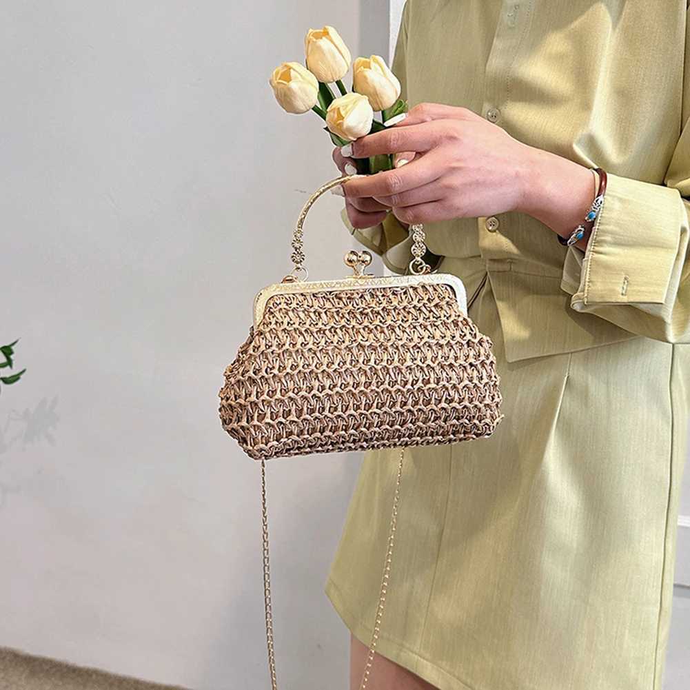 Chain Hand-woven Handbags Summer Female Clutch Bag Simple Texture Dinner Party Handmade Casual Elegant Portable Evening Bag Y250717