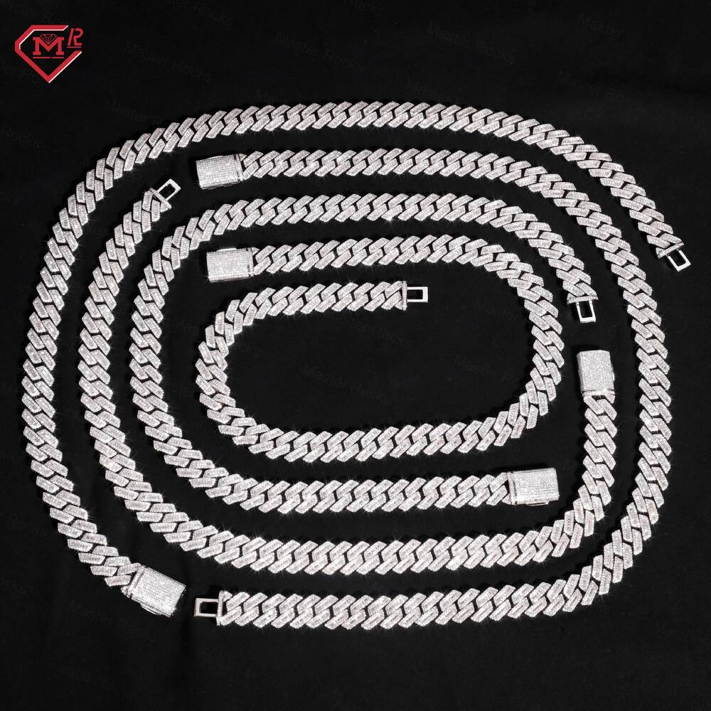 Bling 15mm Moissanite Chain Hiphop Jewelry Pass Diamond Tester 925 Silver Vvs Iced Out Moissanite Cuban Chain