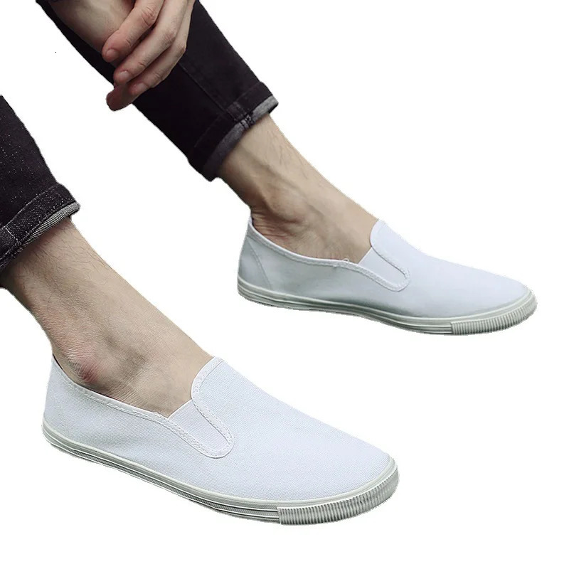 2024 Spring and Autumn Unisex Work Shoes Casual Lazy Canvas Slip-on White Labor Insurance Shoes er Shoes Men 250716