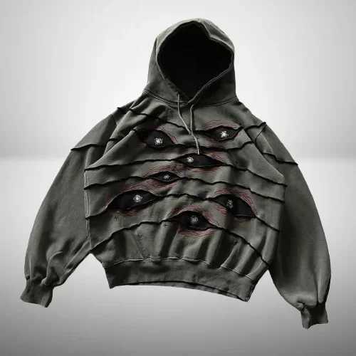 2K Eyepatchwork Sweatshirt Mens Womens Harajuku Gothic Graphic Embroidered Pullover Hoodie Retro Fashion Gray Hoodies Clothing X250718