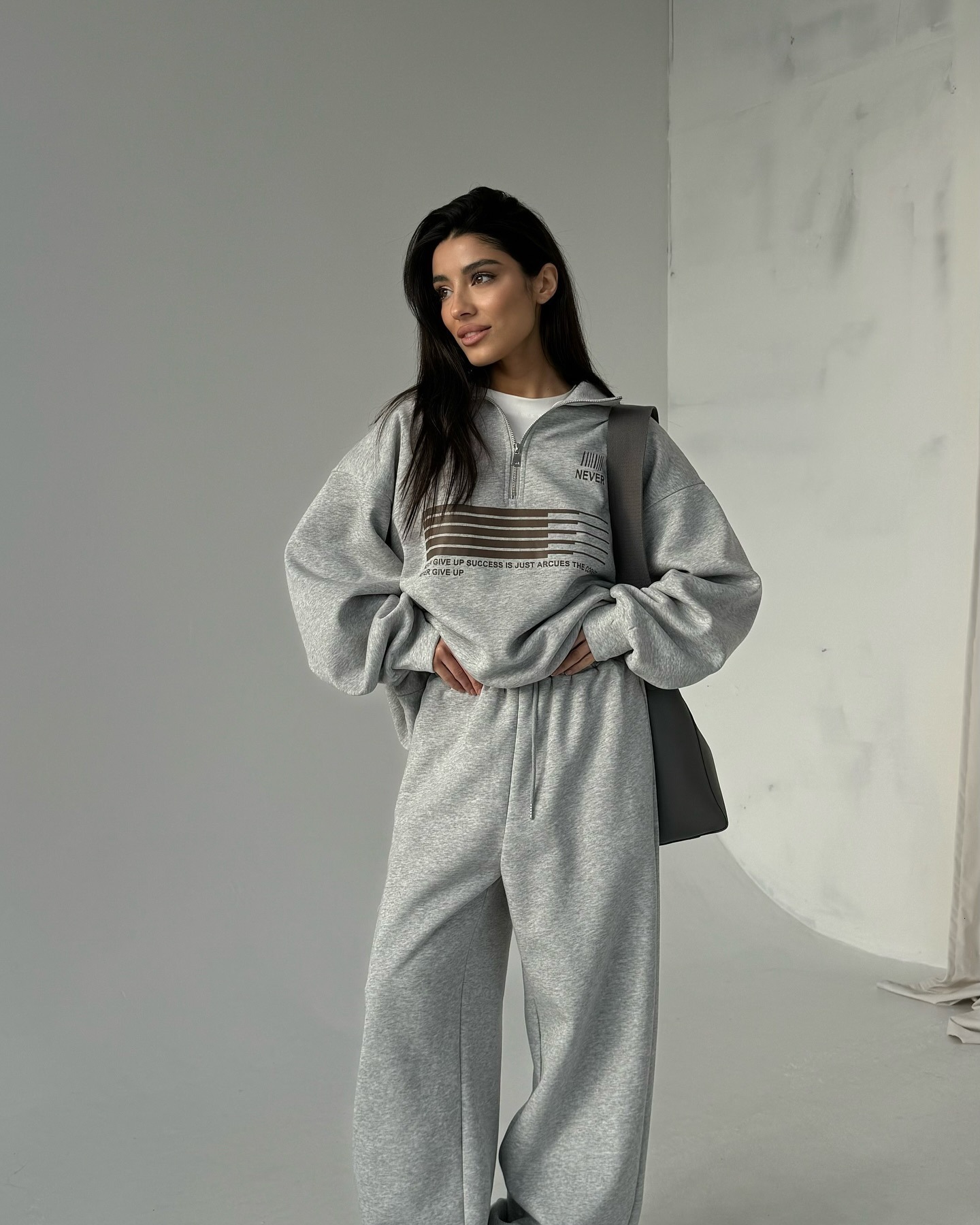Lazy Sweatshirt Two-Piece Set Casual Turn-Down Collar Half-Zip Bright Color Loose Versatile Sweatshirt Long Pants Spring Autumn 250718