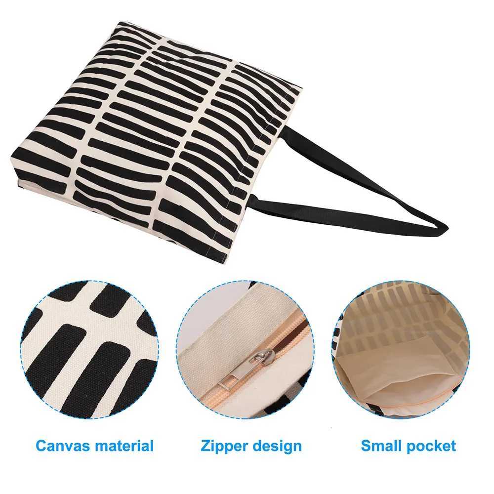 Striped minimalist design canvas bag - single shoulder strap - school bag with zipper - handbag for shopping A-DH XJ250718