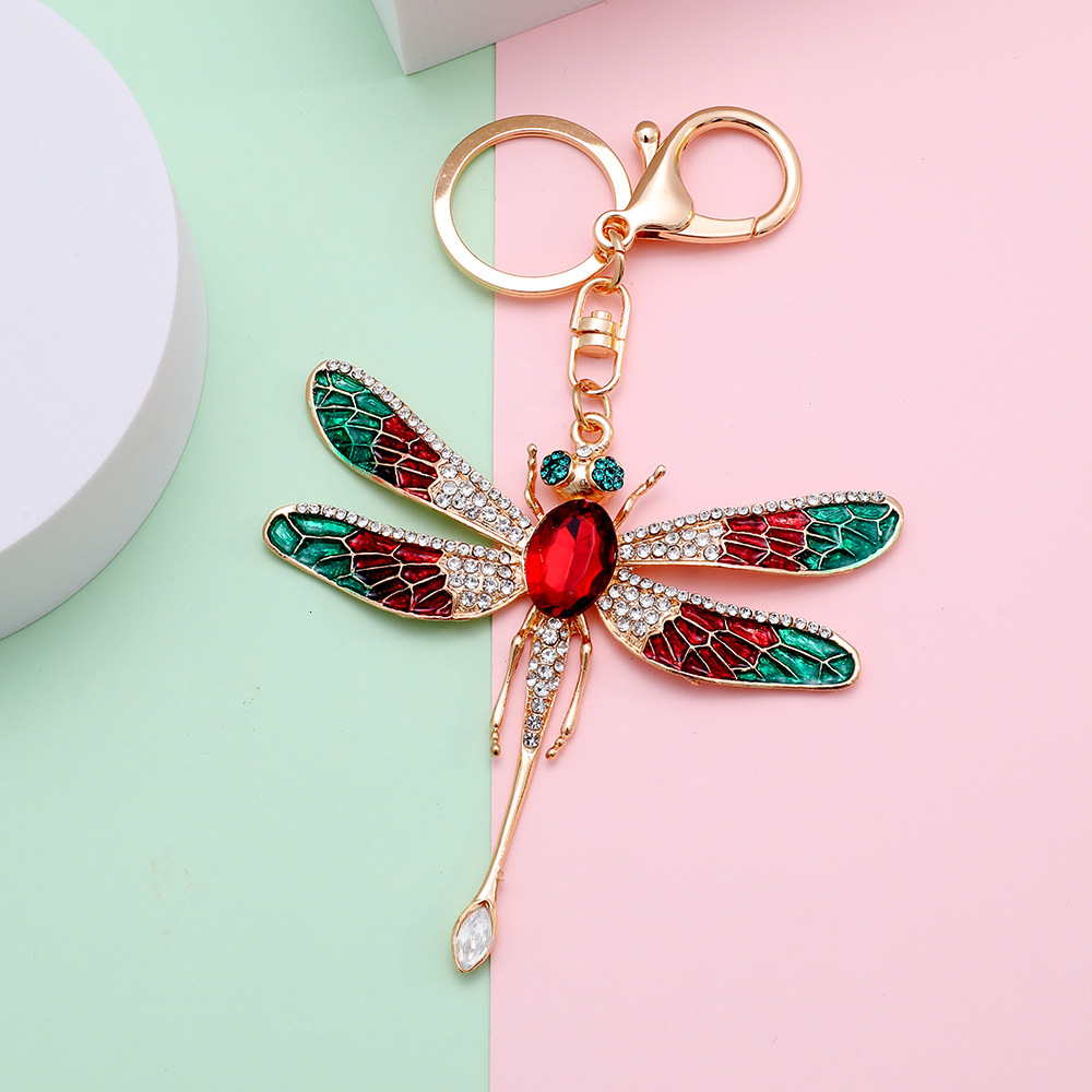 Free Shipping Diamond Dragonfly Bag Charms Fashionable Metal Keychain Hanging Women Bag Accessories
