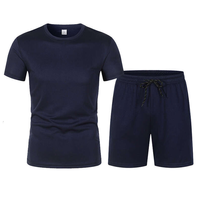 Summer Lightweight T-Shirt Mesh Sports Trendy Round Neck Short Sleeve Shorts Casual Set B5