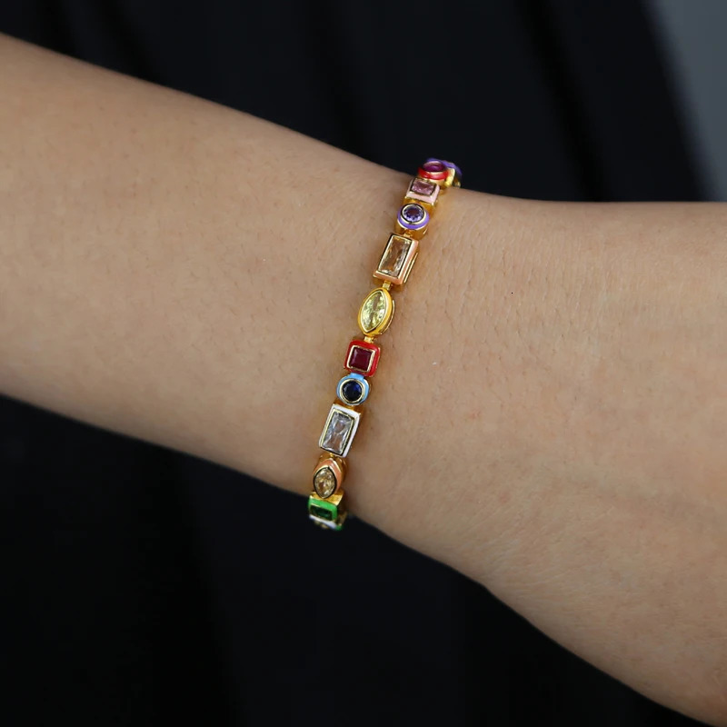 Summer Fashion Rainbow Colorful CZ Tennis Chain Bracelet For Women Girl Iced Out Bling Geometric Cubic Zirconia Jewelry 2025 250717