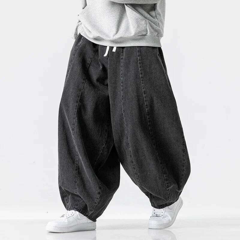 Men Casual Japanese Styles Jeans Fashion Loose Mens Hip Hop Lantern Pants Streetwear Male Oversize Denim Wide Leg Trousers