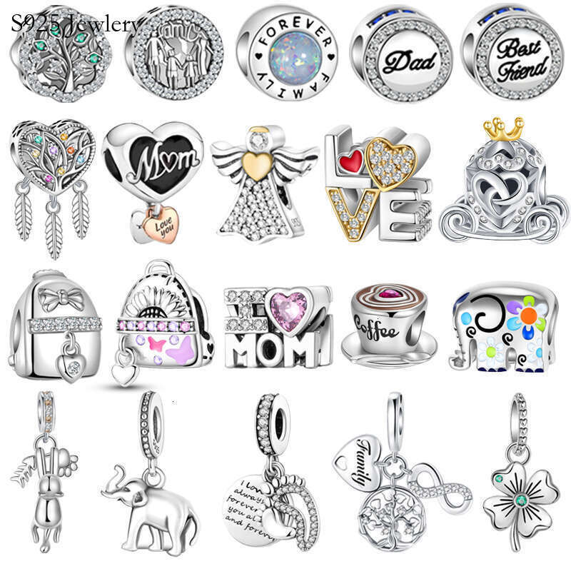S925 925 Sterling Silver Number Puppy Family beads Pendant Fit Original Charms bracelets for Women Gift Fine Jewelry Making