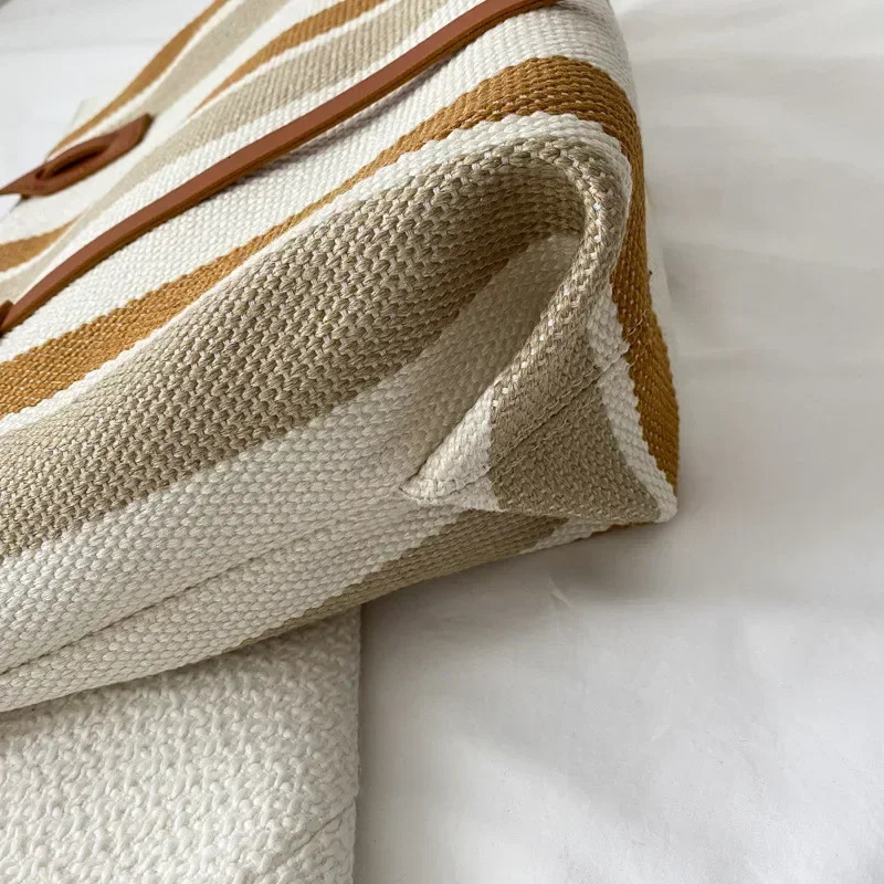 Raffia Summer Bags for Woman Stripe Shoulder Crossbody Shopper Storage Bag Women Casual Canvas Handbag Tote Bag 250715