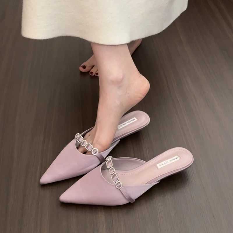 Summer Fion Crystal Mes Wen Slippers Casual Dress Street Style Slides Ladies Cover Toe Slip On Shoes Y250716