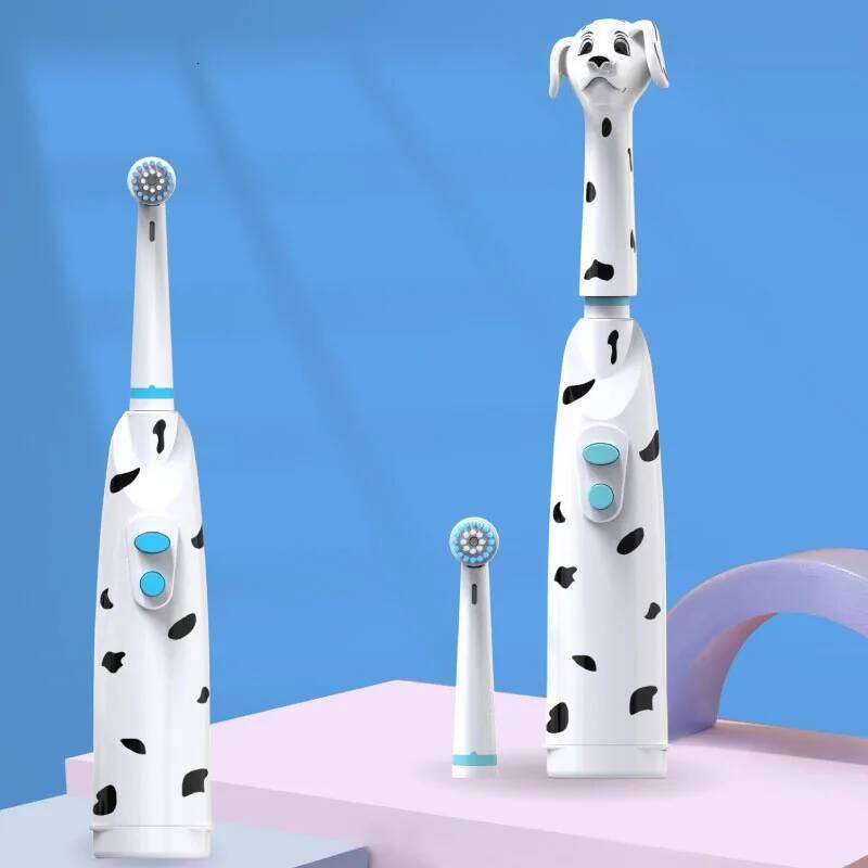 Children's Electric toothbrush kids baby spotted dog features dust cover cartoon type children round head battery X250718