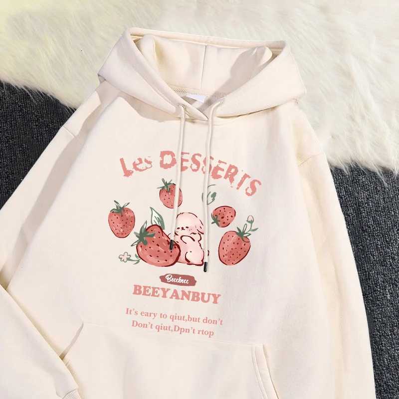 Fashion Womens Hoodie Cute Strawberry and Rabbit Printed Sweatshirt Pocket Soft Warm Breathable Pullover Autumn Winter Hoodie XJ250717
