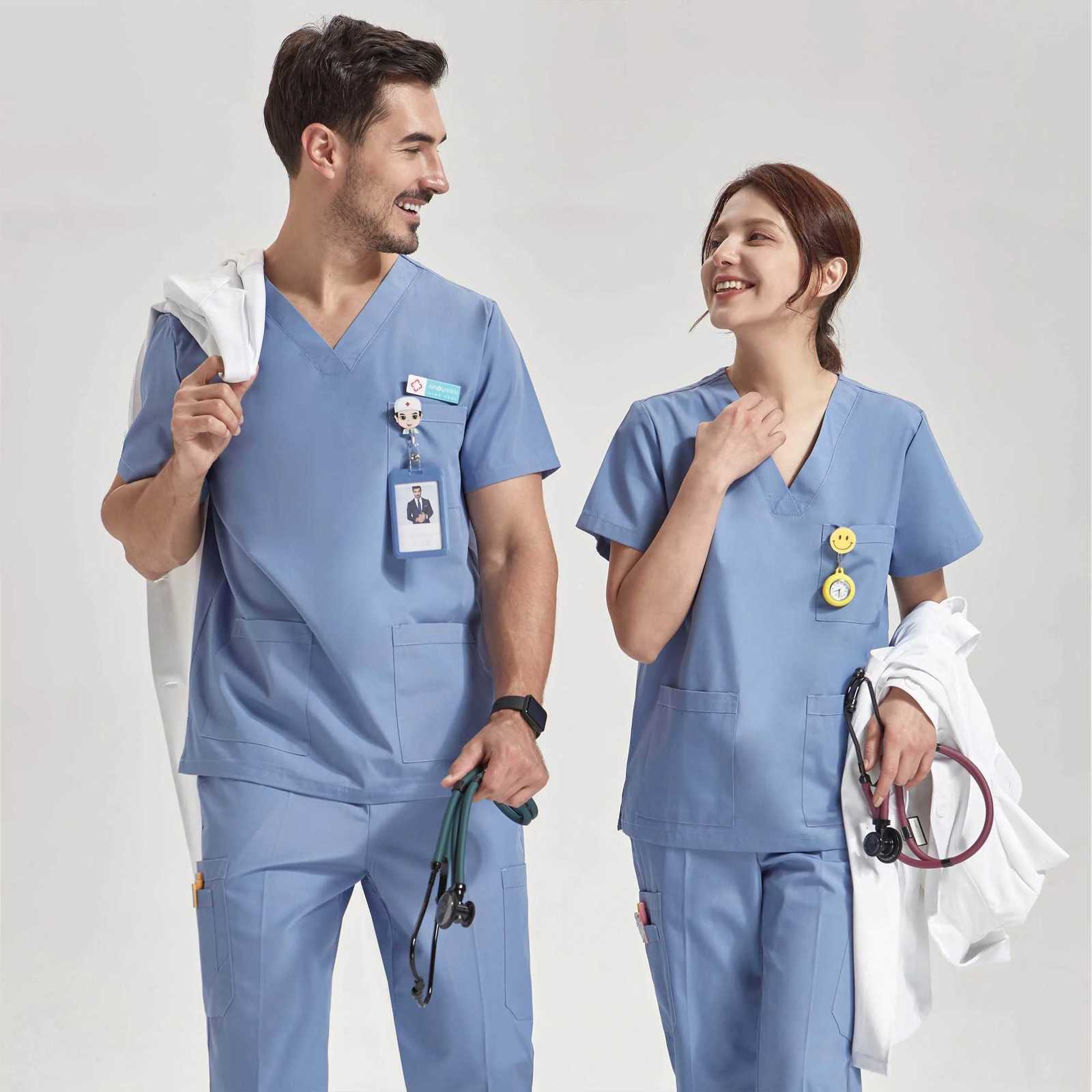 Ultra Light Scrub Set Medical Nurse Uniform for Women Men Hospital Doctor Workwear Poplin Fabric Veterinary Surgical Outfit 8020 Z250718