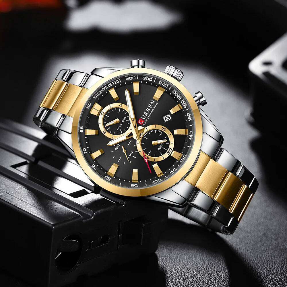 CURREN Casual Sporty Brand Stainless Steel Band Wristwatches for Men Chronograph Quartz Watches with Date New 8445 free shipping