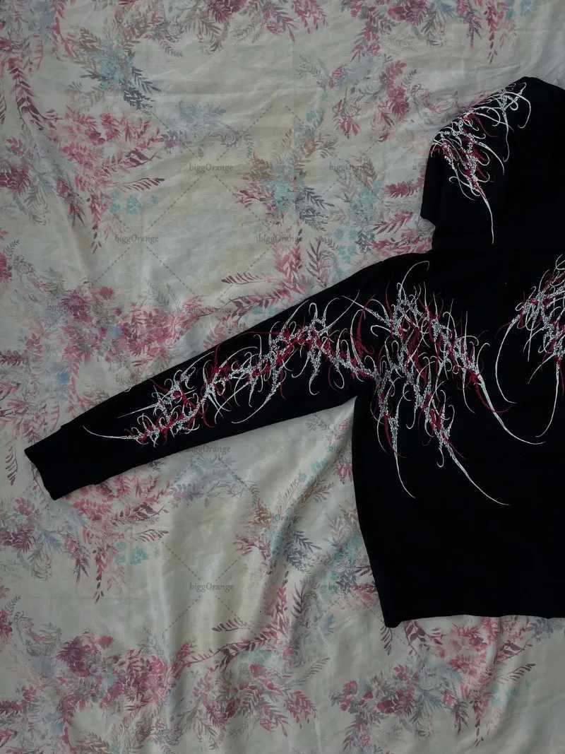 American Retro Striped Fashionable Loose Black Hoodie Men Street Hip-hop Harajuku Y2K Punk Casual Oversized Sweatshirt Women XJ250717