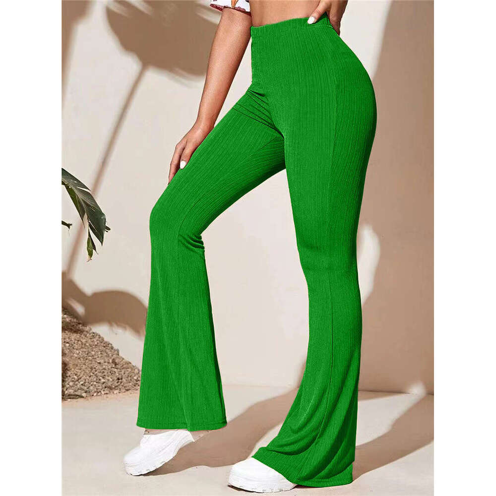 Spring New Commuter Style Women's Ribbed Fabric Mid-Stretch High-Waist Flared Wrinkled Medium Thick Long Pants B5