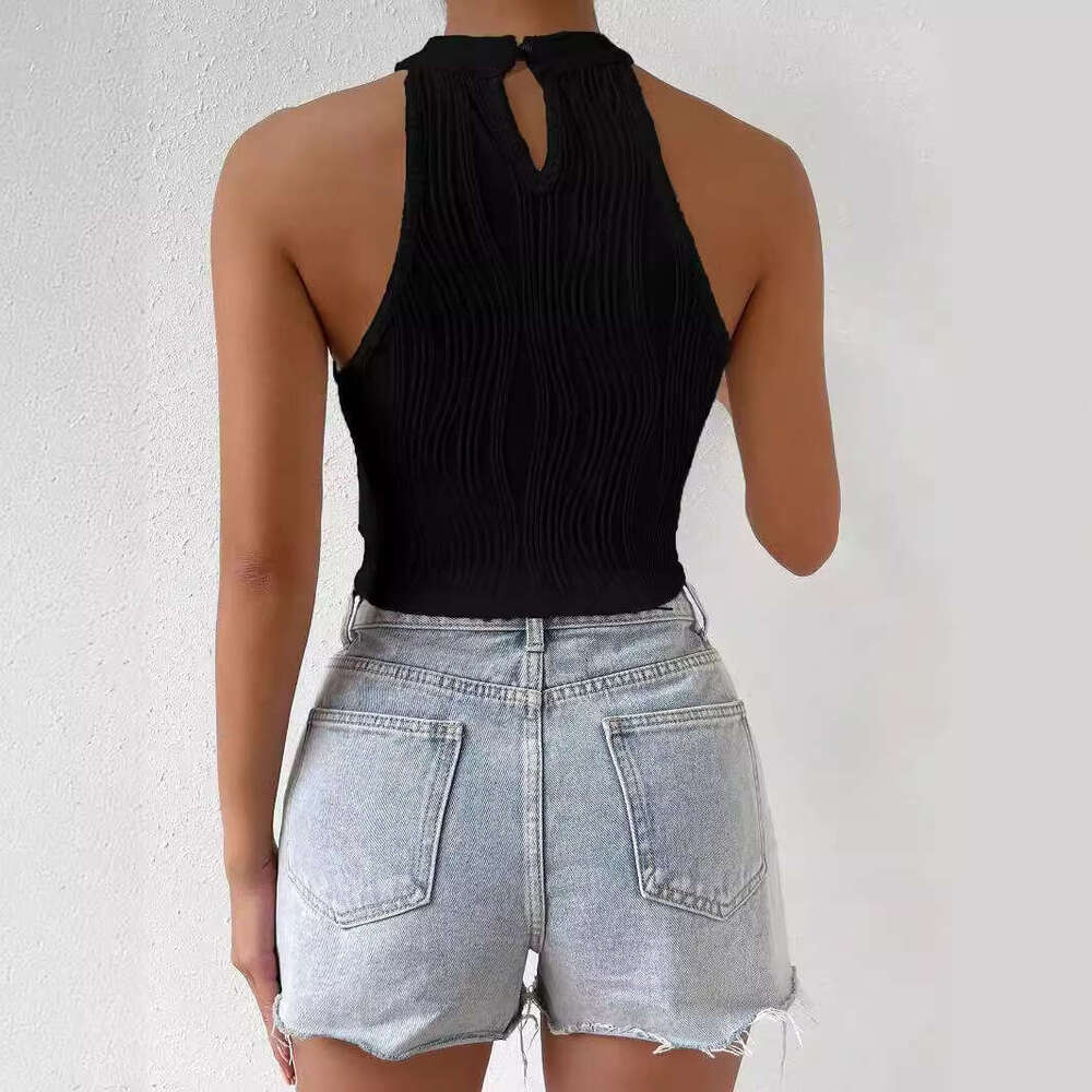 Summer New Style Elegant Halter Neck Tank Slim Fit Crop Tight-Fitting Slimming Short Top B5