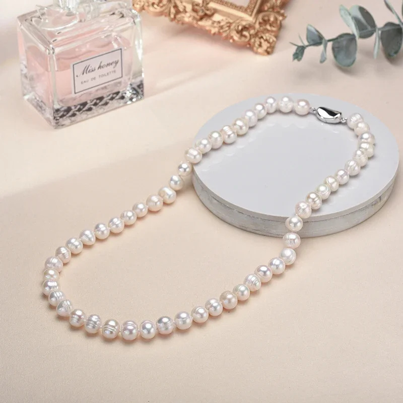 Real White Freshwater Cultured Pearl Necklaces for Women Girl Gift 925 Sterling Silver Womens Baroque Pearl Necklace 250712