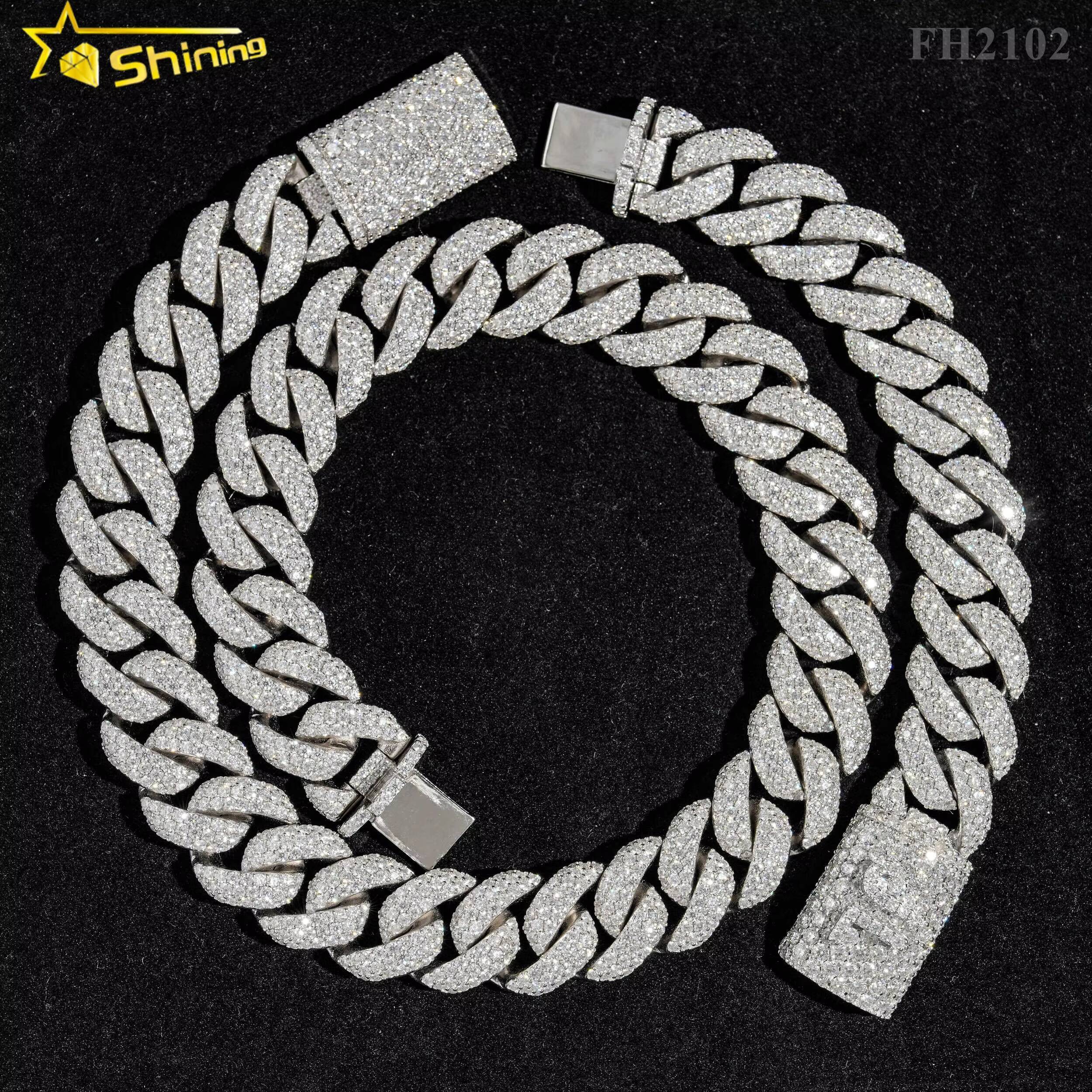 Hot Selling 925 Sterling Silver Hip Hop Necklace 16mm 20mm 23mm Miami Cuban Chain Iced Out Moissanite Diamond Cuban Link Chain