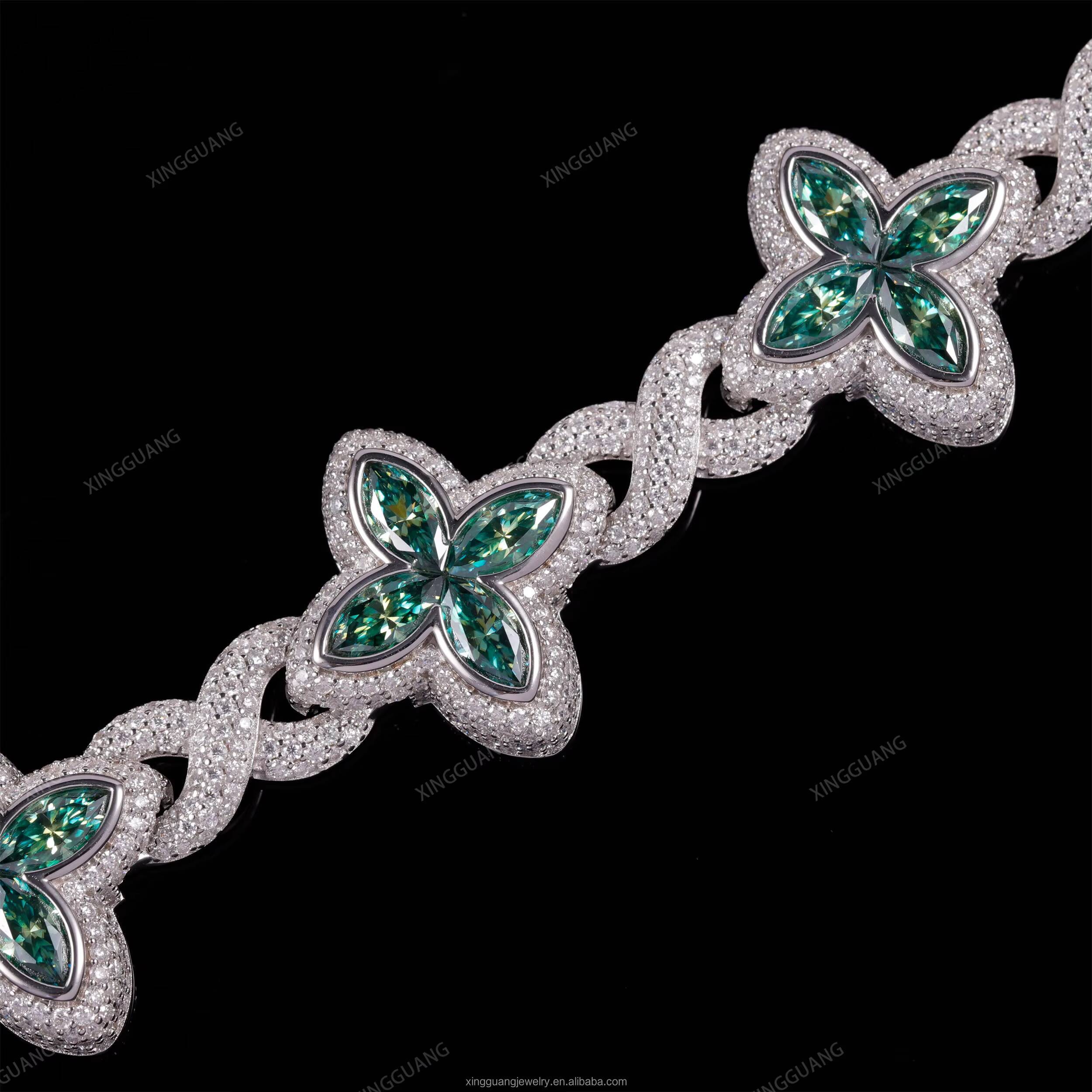 XG Green Marquise Moissanite Bracelets Iced Out Pass Diamond Tester 925 Silver Plated Gold Fine Jewelry Bracelets