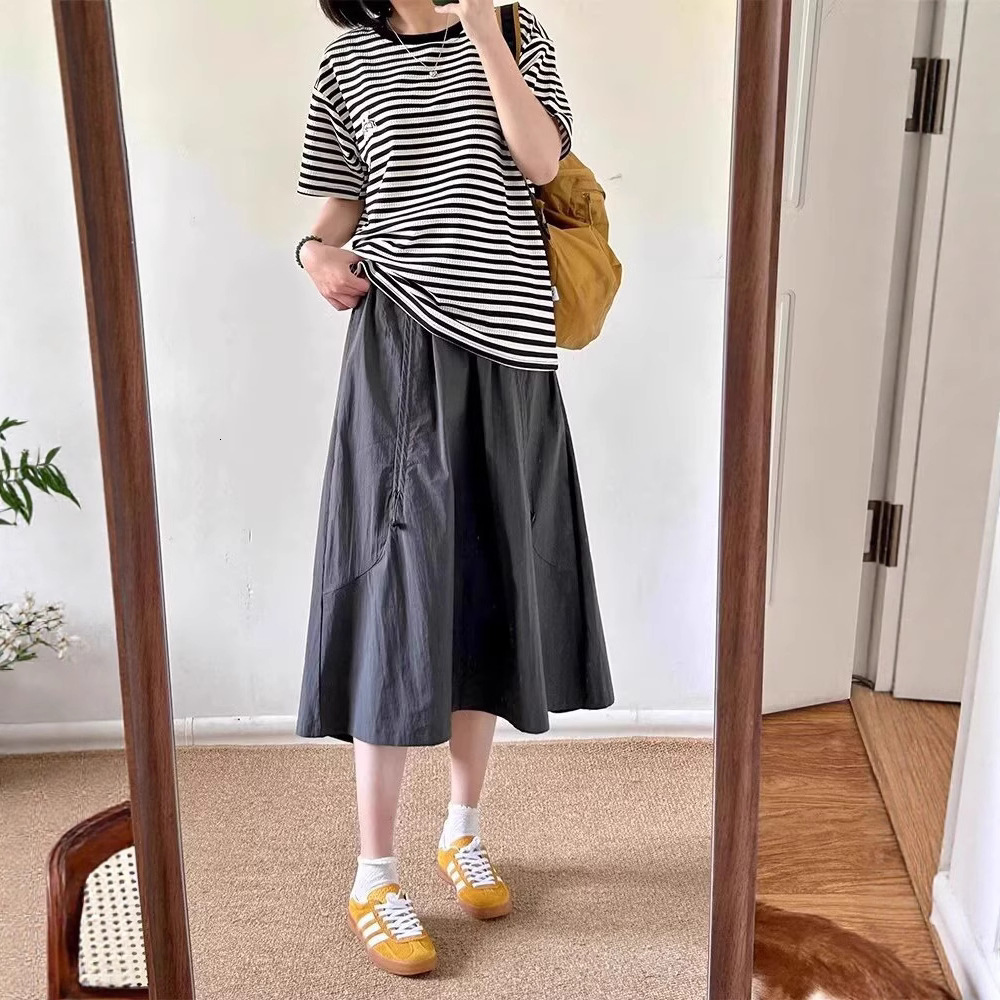 American Bella Style Workwear Half for Women Summer New Plus Size High Waist Quick-Dry Slimming A-Line Umbrella Skirt