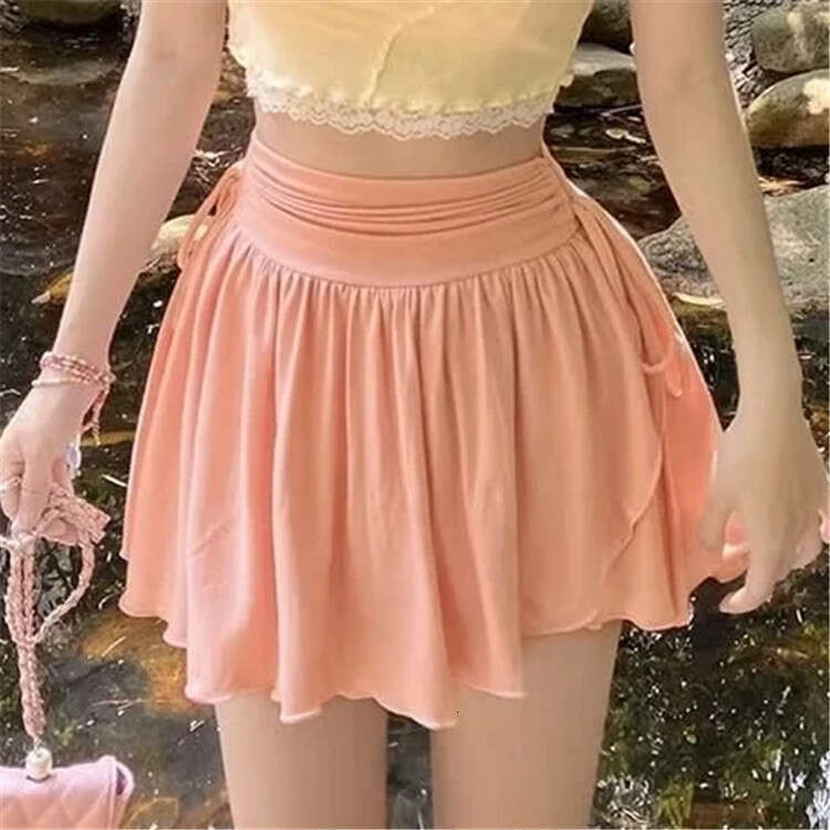 Puffy Half For Women With Drawstring, Pleated A-Line Short Pants, High Waist, Anti-Exposure, Irregular Skirt B5