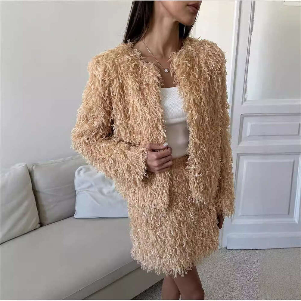 Autumn Winter New Tassel Suit Women's Style Versatile Korean Elegant Coat Top + Skirt B5