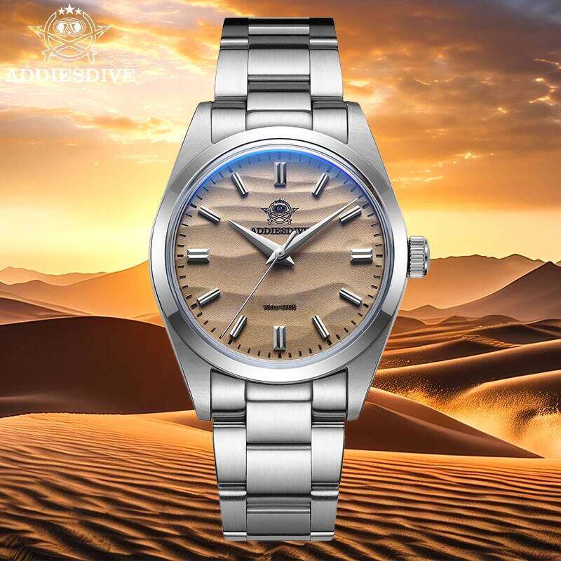 ADDIESDIVE Men's Sand Dial 36mm Quartz Watch 100m Waterproof 316L Stainless Steel AR Coated Dome Glass WristWatch for Men free shipping