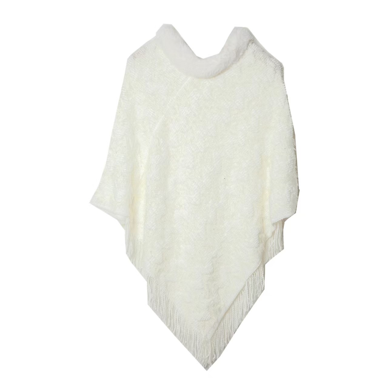 T1251 European and American spring and autumn winter sequined solid color pullover fur collar shawl wholesale knitted cape