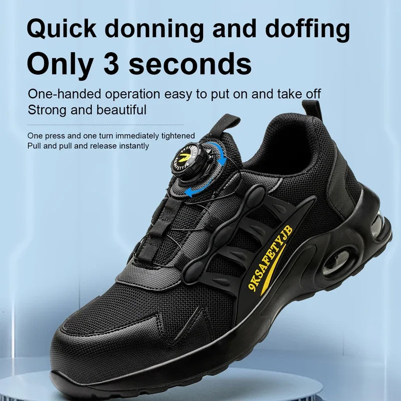 Men Rotating Button Safety Shoes Steel Toe Work Sneakers Indestructible PunctureProof Boots Air Cushion Shoes 250717