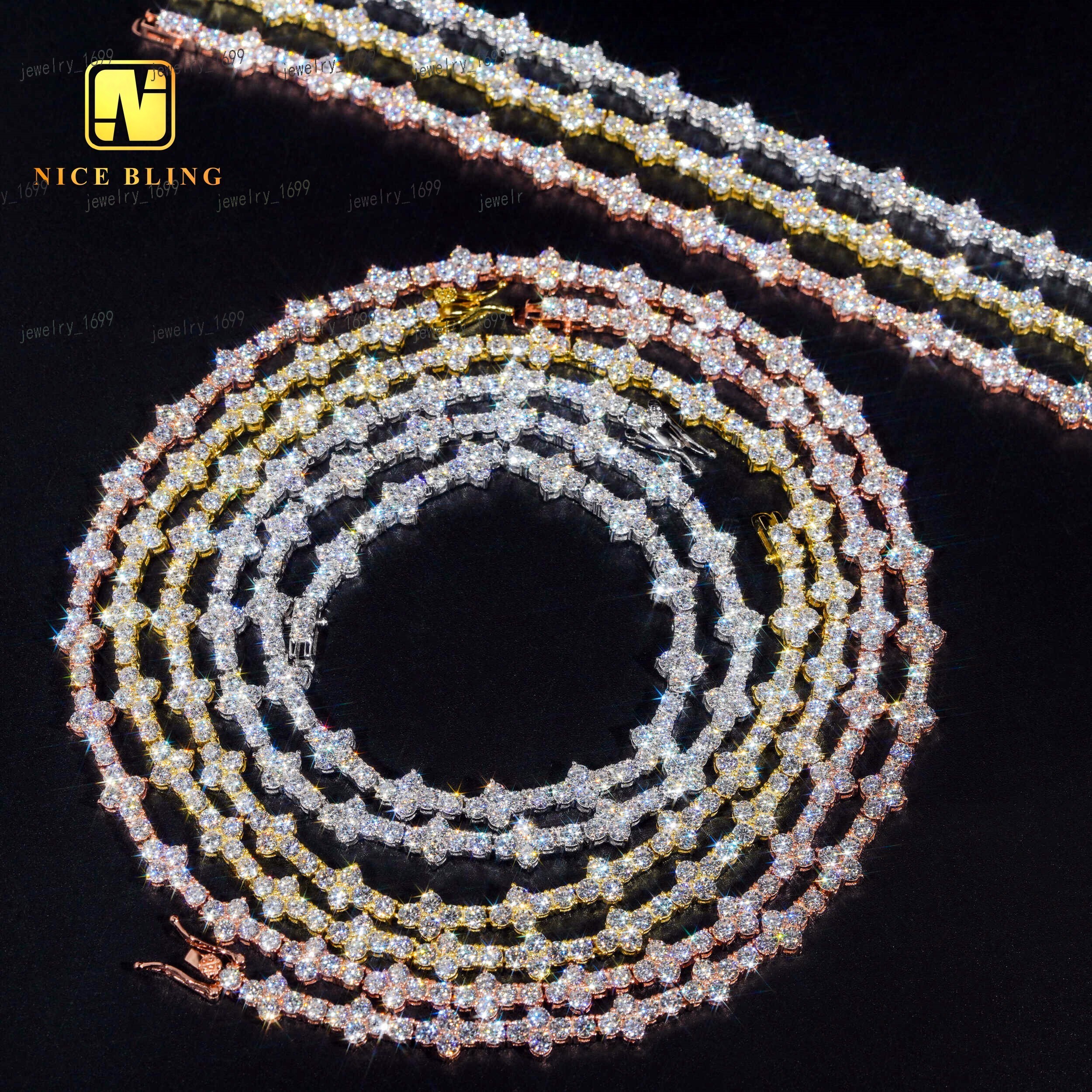 New Arrival Moissanite Tennis Chain Necklace 4MM Cross Tennis Necklace Hiphop Fashion Diamond Chains 925 Sterling Silver