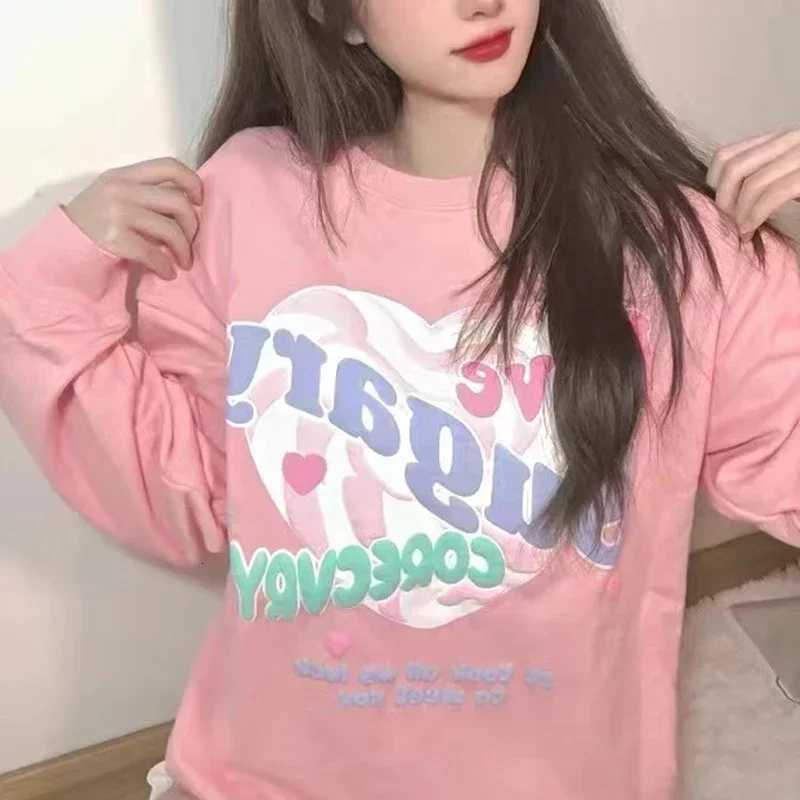 Oversized Crewneck Sweatshirt Women Spring Autumn New Thin Letter Print Hoodie Fe Korean Style Loose Chic Long Sweatshirt Tops XJ250717