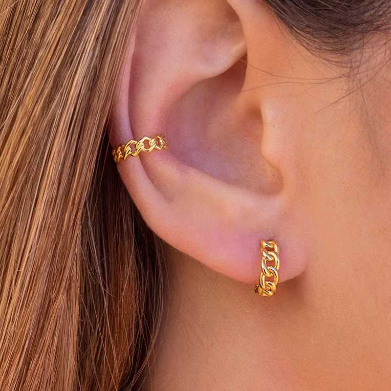 Gold Silver Color Stainless Steel Zircon Link Chain Hoop Earrings For Women Small Huggie Cartilage Earring Piercing Jewelry X250718