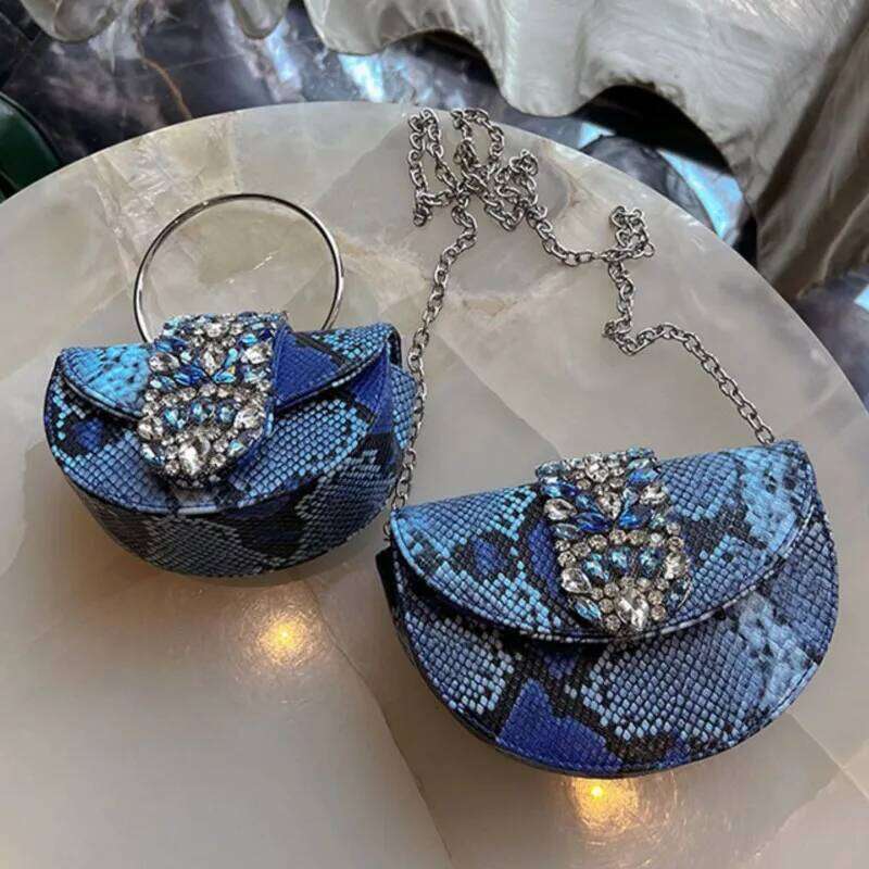 Designer Bags Bags For Women Silk Handbag Shiny Rhinestone Half Round Clutch Evening Bag Wedding Party Metal Ring Handle Purse Luxury Bag