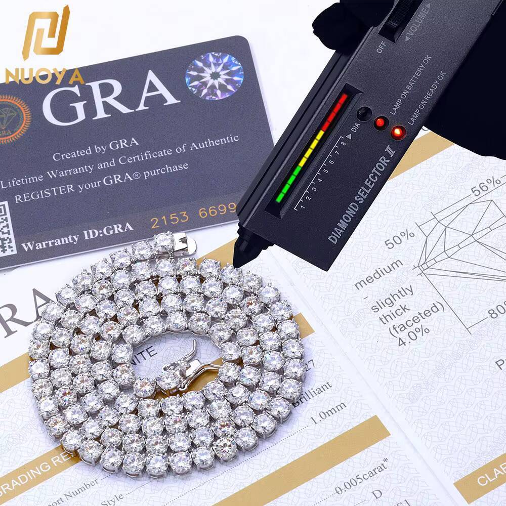 Hip Hop Trendy Men Necklace 925 Silver Moissanite Tennis Chain Brand Cross Border Wholesale