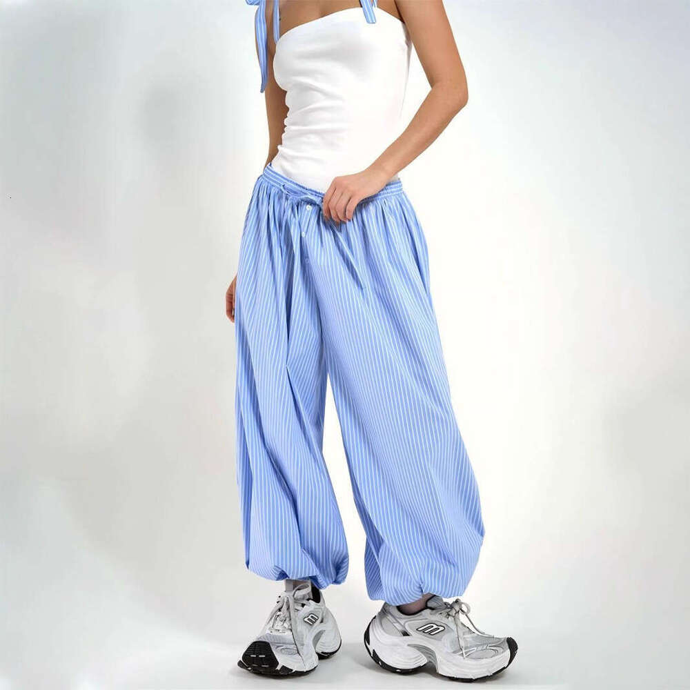 Striped Autumn New Street Style Trendy Loose Versatile Lantern Pants For Women B5